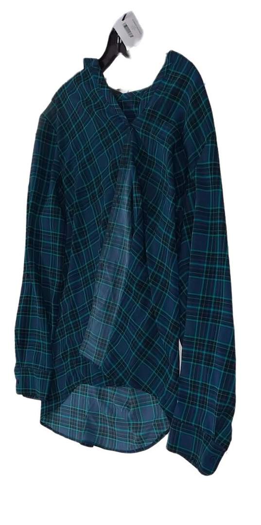 Womens Blue Green Plaid Long Sleeve Casual Button Up Shirt Size XL image number 2