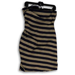 NWT Womens Brown Black Striped Ruffled Front Strapless Mini Dress Size 06 alternative image