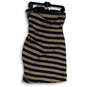 NWT Womens Brown Black Striped Ruffled Front Strapless Mini Dress Size 06 image number 2
