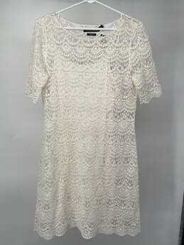 Womens Cream Crochet Lace Overlay Short Sleeve Mini Dress Sz M T-0531469-D
