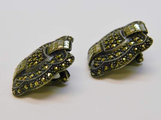 Judith Jack Sterling Silver Marcasite Art Deco Style Omega Clip Earrings 15.2g image number 2