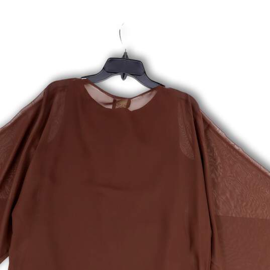 NWT Womens Brown Beaded 3/4 Sleeve Round Neck Pullover Blouse Top Size M image number 4