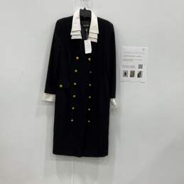 NWT Escada Womens Black White Long Sleeve Button Front Pea Coat Size 42 w/COA