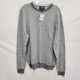 NWT MN's Cotton & Cashmere Blend Gray Stripe Crewneck Sweater Size L