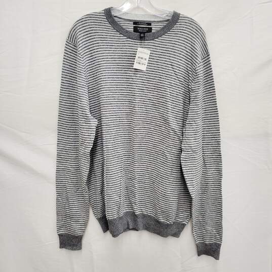 NWT MN's Cotton & Cashmere Blend Gray Stripe Crewneck Sweater Size L image number 1