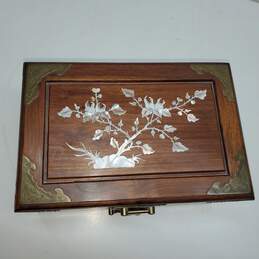 Elaborate Chinese Jewelry Box Wooden w/ Abalone Inlay w/ Lock & Key Missing Foot for P/R alternative image