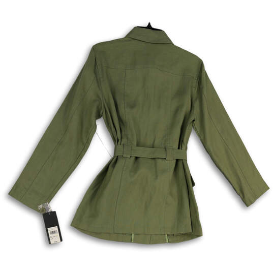NWT Womens Green Long Sleeve Collared Pockets Waist Belt Trench Coat Size S image number 2