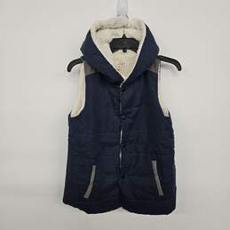 Blue Hooded Sleeveless Buttoned Up Vest