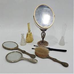 Vintage Womens Vanity Accessories Brush Mirrors Curler Glass Perfume Bottles