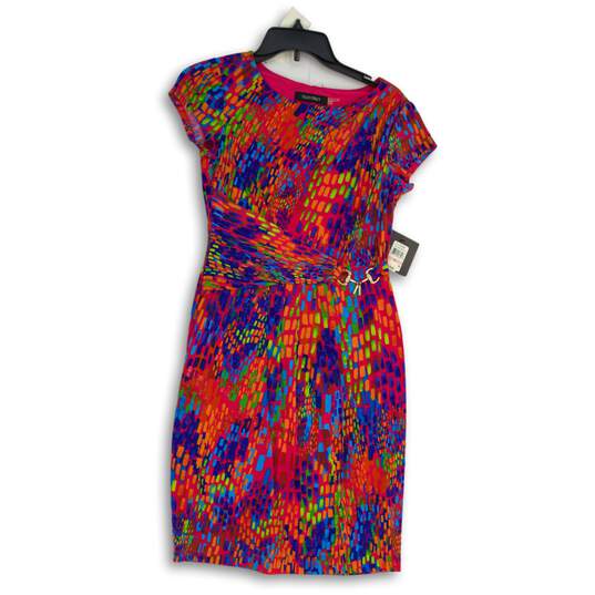 NWT Womens Multicolor Cap Sleeve Round Neck Pullover Sheath Dress Size 2 image number 1