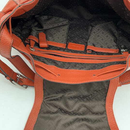 Womens Orange Leather Inner Pockets Adjustable Strap Shoulder Bag image number 6