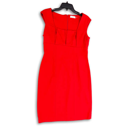 Womens Red Square Neck Sleeveless Knee Length Back Zip Sheath Dress Size 10 image number 1
