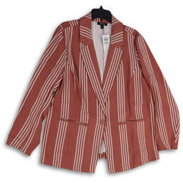 NWT Womens Pink White Striped Notch Lapel One Button Blazer Size 2 18-20