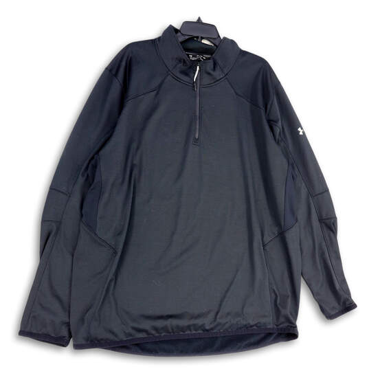 Mens Black Long Sleeve Mock Neck Quarter Zip Pullover Jacket Size 4XL image number 1