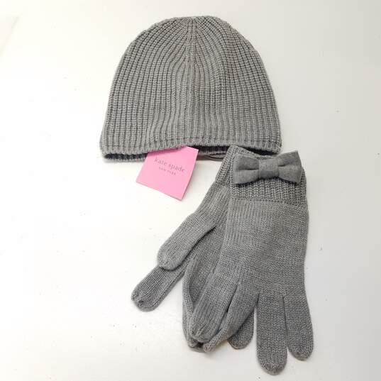 Kate Spade Grey Bow Beanie and Gloves Set image number 1