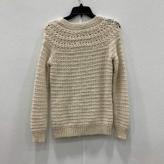 Womens Beige Knitted Crew Neck Long Sleeve Pullover Sweater Size Medium image number 2