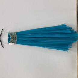 NWT Womens Blue Strapless Back Zip Rhinestone Pleated Maxi Dress Size 00 alternative image