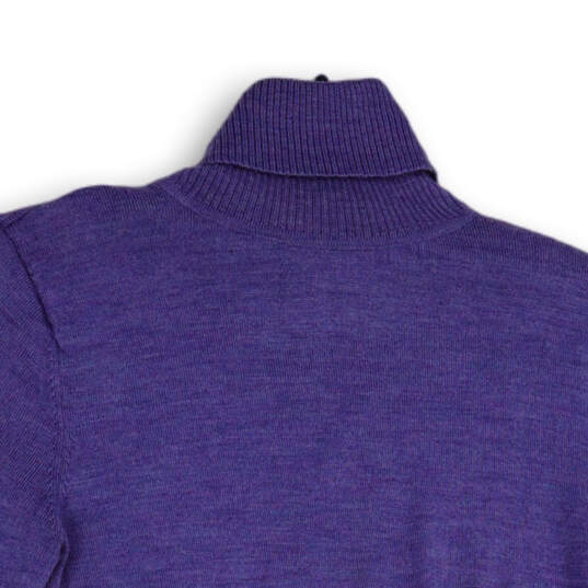Womens Blue Tight-Knit Long Sleeve Turtle Neck Pullover Sweater Size P image number 4