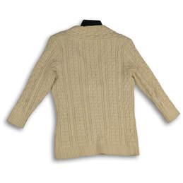 Womens Beige Cable Knit V-Neck Long Sleeve Pullover Sweater Size Small alternative image