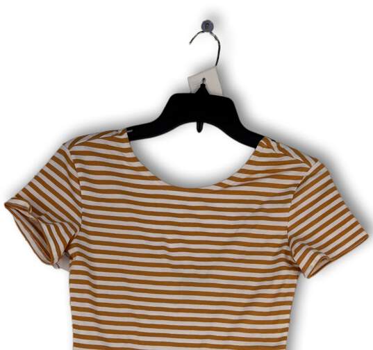 NWT Womens Tan White Striped Round Neck Short Sleeve Mini Dress Size XS image number 1