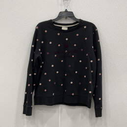 Womens Black Polka Dots Long Sleeve Crew Neck Pullover Sweatshirt Size L