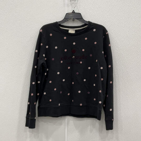 Womens Black Polka Dots Long Sleeve Crew Neck Pullover Sweatshirt Size L image number 1