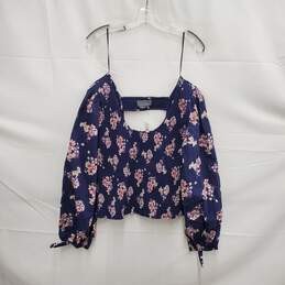 NWT Anthropologie WM'S Smocked Open Back Blue Floral Blouse Size L