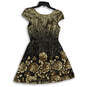 Womens Black Sequins Floral Cap Sleeve Pullover Fit And Flare Dress Size 5 image number 2