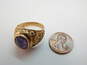 12K Gold Purple Sapphire Cabochon Etched Eagle & Animal Wide Band Ring 6.7g image number 2