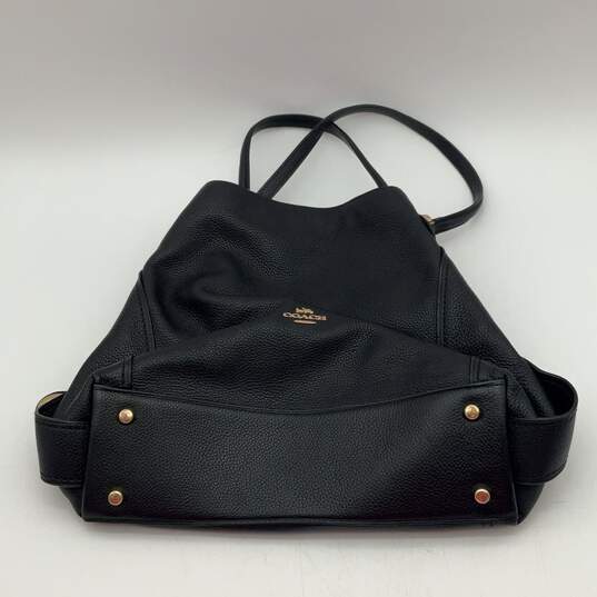 Womens Black Leather Bottom Studs 3 Compartment Magnetic Shoulder Handbag Purse image number 1