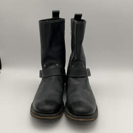 Mens Brendan D93194 Black Leather Round Toe Side Zip Biker Boots Size 13M