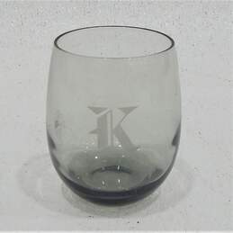 Vintage MCM Smoky Gray Glass Etched K Monogram Stemless Wine Glasses Set of 6 alternative image
