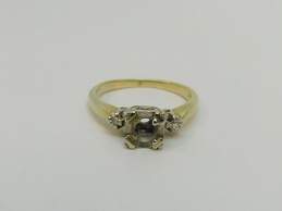 Vintage 14K Gold 0.04 CTTW Diamond 4 Prong Ring Setting For Round Stone 2.1g