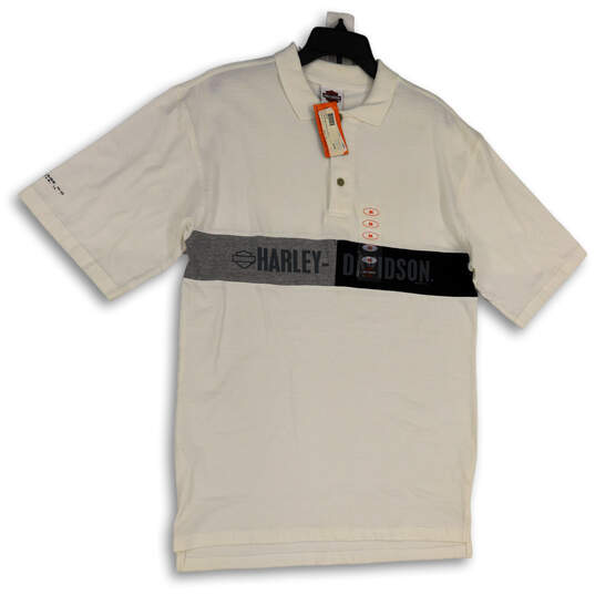 NWT Mens White Short Sleeve Spread Collar Side Slit Polo Shirt Size Medium image number 1