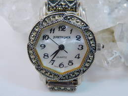 Judith Jack Sterling Silver Marcasite Case Mother Of Pearl Dial Leather Watch 21.8g alternative image