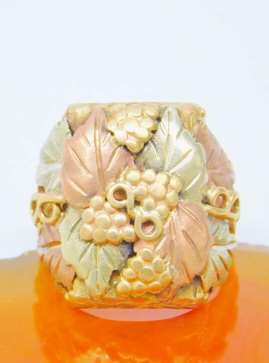 10K Yellow & Rose Gold Grapes Etched Leaves & Vines Cluster Statement Ring For Repair 11.2g image number 1