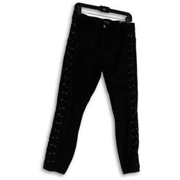 NWT Womens Black Side Lace Flat Front Skinny Leg Cropped Pants Size 10