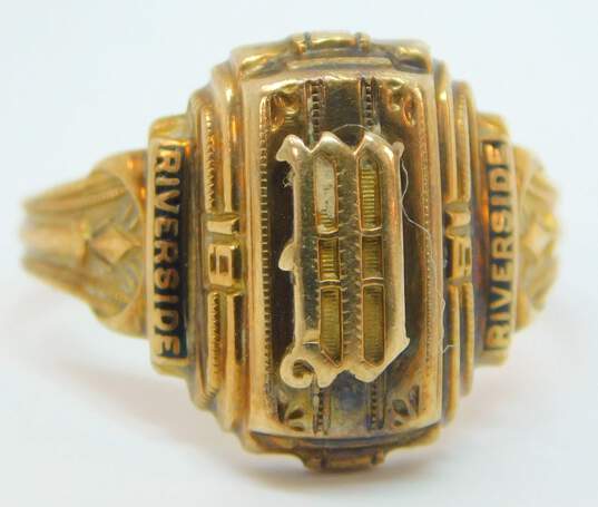 Vintage 10K Gold Textured Filigree Black Enamel Accented Class Ring 3.5g image number 2