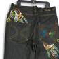 Coogi Mens Black Denim Embroidered 5-Pocket Design Wide-Leg Jeans Size 38x34 image number 4