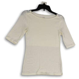 Womens White Boat Neck Short Sleeve Side Slit Pullover T-Shirt Size XS