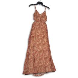 Express Womens Red Tan Abstract Spaghetti Strap Sleeveless Maxi Dress Size XXS