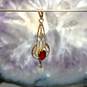 Vintage 10K Yellow Gold Filigree Red Glass & Mother of Pearl Pendant - 0.8g image number 1
