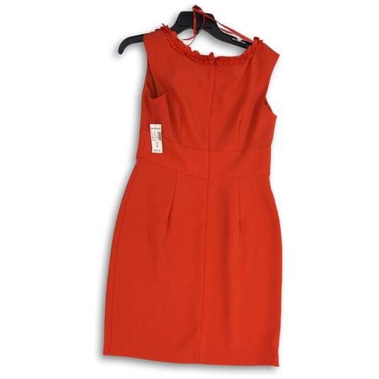 NWT Dressbarn Womens Red Ruffle Neck Sleeveless Back Zip Sheath Dress Size 8 image number 2