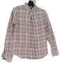 Womens Beige Plaid Long Sleeve Collared Button Up Shirt Size Small image number 1