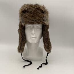Womens Brown Rabbit Fur Adjustable Ear Flap Winter Trapper Hat Size Large
