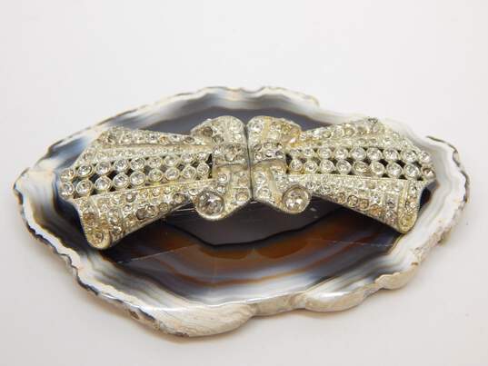 Vintage Coro Duette Icy Rhinestone & Silver Tone Convertible Brooch 24.1g image number 3