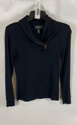 Ralph Lauren Womens Black Asymmetrical 1/4 Zip Pullover Sweatshirt Size PXS