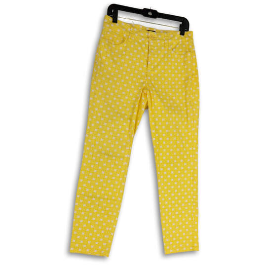 Buy the Womens Yellow Lemon Slice Print Flat Front Straight Leg