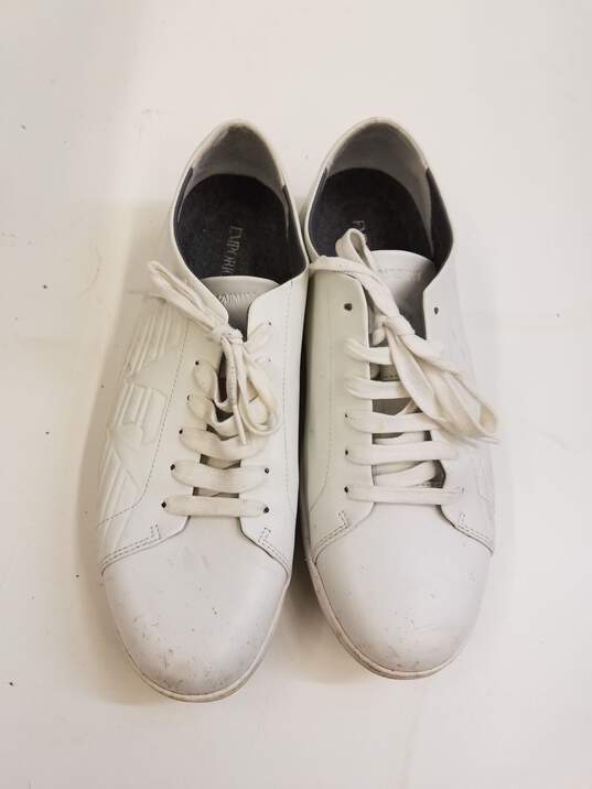 Armani Emporio White Leather Low Lace Up Sneakers Men's Size 11 M image number 5