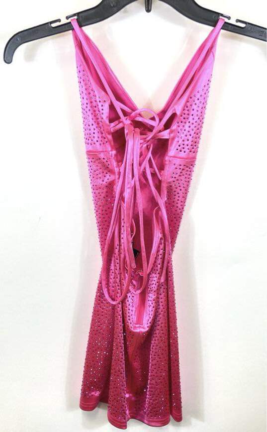 Windsor Women Pink Rhinestone Mini Lace Up Dress XS image number 2